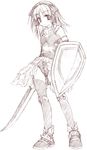  fantasy_earth_zero monochrome pink sketch solo sword thighhighs weapon yumesato_makura 