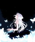  black_dress bug butterfly dress expressionless floating_hair insect kannuki_hisui long_hair looking_up original parted_lips profile solo white_hair 