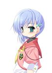  akahito blue_hair copyright_request expressionless green_eyes hair_ornament hairclip lowres school_uniform short_hair solo white_background 