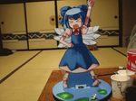  &gt;_&lt; animated animated_gif cirno closed_eyes hirosato lowres photo saturday_night_fever smile solo spinning touhou 