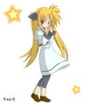  animated animated_gif blonde_hair fate_testarossa long_hair lowres lucky_star lyrical_nanoha mahou_shoujo_lyrical_nanoha mahou_shoujo_lyrical_nanoha_a's motteke!_serafuku namuru pantyhose parody school_uniform seishou_elementary_school_uniform solo 