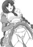  canal_vorfeed garter_belt greyscale lingerie lost_universe monochrome panties shichimenchou skirt skirt_lift solo thighhighs underwear 