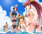  ass bandeau bent_over bikini blonde_hair blue_eyes blue_hair braid breasts cleavage cloud crossed_arms day de_niro eyepatch fundoshi hand_on_hip happy highleg highleg_bikini highleg_swimsuit inue_shinsuke japanese_clothes kimi_ga_aruji_de_shitsuji_ga_ore_de kiyohara_chiharu large_breasts lens_flare light_rays long_hair looking_back midriff multiple_girls muscle natose navel ocean one_eye_closed outdoors parted_lips partially_submerged pink_hair ponytail purple_eyes robot shiny shiny_skin short_hair sky strap_gap striped sunbeam sunlight swimsuit thigh_gap twin_braids uesugi_mihato underboob venis very_long_hair wading water yellow_eyes 