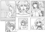  5girls ahoge animal_ears comic earrings familiar fate_testarossa forehead_jewel greyscale hair_ornament jewelry lyrical_nanoha mahou_shoujo_lyrical_nanoha mahou_shoujo_lyrical_nanoha_a's military military_uniform monochrome multiple_girls nakayama_yukiji ponytail shamal signum uniform vita wolf_ears x_hair_ornament yagami_hayate zafira 