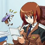  angry artist_request blue_hair hair_ornament handheld_game_console lowres lyrical_nanoha mahou_shoujo_lyrical_nanoha_strikers military military_uniform minigirl multiple_girls nintendo_ds reinforce_zwei tsab_ground_military_uniform uniform waving_arms x_hair_ornament yagami_hayate 