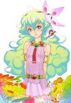  1girl armlet cloud_hair dress flat_chest flower hair_flower hair_ornament long_hair multicolored_hair nia_teppelin pink_skirt redjuice skirt sleeveless solo tengen_toppa_gurren_lagann 