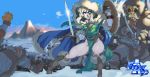  1boy battle blonde_hair fur_trim link monster muscle nintendo original panties sword the_legend_of_zelda thighs trap underwear weapon winter ziromaru 