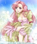  breasts choker cleavage code_geass dress euphemia_li_britannia flower formal kurimomo large_breasts legs lipstick long_hair makeup pink_hair purple_eyes rose skirt_hold smile solo water wet wet_clothes wringing_clothes 