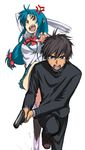  1girl chidori_kaname fan full_metal_panic! harisen jindai_high_school_uniform long_hair low-tied_long_hair negy sagara_sousuke 