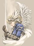 blonde_hair closed_eyes copyright_request pota_(nabrinko) solo sword weapon wings 