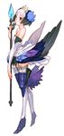  armor armored_dress crown dress flat_chest gwendolyn multicolored multicolored_wings odin_sphere sakamoto_mineji solo staff strapless strapless_dress white_background wings 