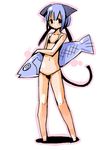  animal_ears bikini blue_hair cat_ears cat_tail fish glasses momiji_mao original short_hair swimsuit tail 