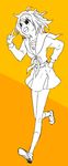  kita_high_school_uniform kurosuke_(nora) monochrome orange_background school_uniform serafuku solo suzumiya_haruhi suzumiya_haruhi_no_yuuutsu 