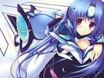  android blue_hair blush breasts iizuki_tasuku kos-mos kos-mos_ver._3 long_hair medium_breasts nipples open_clothes open_shirt red_eyes shirt solo wallpaper xenosaga xenosaga_episode_iii 