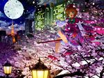  brown_hair cardcaptor_sakura cherry_blossoms full_moon fuuin_no_tsue green_eyes kinomoto_sakura magical_girl moon mutsuki_(moonknives) object_namesake solo tokyo_tower wallpaper 