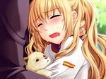  blonde_hair closed_eyes crying dog game_cg ginta long_hair puppy school_uniform solo_focus sugar+spice! tears 