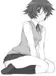  blush glasses greyscale kneehighs monochrome panties school_uniform serafuku shichimenchou socks solo to_heart_2 underwear yamada_michiru 