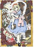  alice_margatroid blonde_hair book doll flower flower_border highres nobita rose short_hair solo touhou 