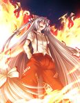  490 fire fujiwara_no_mokou long_hair ribbon solo touhou white_hair 