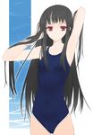  armpits black_hair copyright_request flat_chest kusaka_souji long_hair one-piece_swimsuit red_eyes school_swimsuit solo swimsuit 