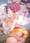  2dcg ass breasts cherry_blossoms duplicate fishnets headband large_breasts mitarashi_anko naruto narutohentaisexxx panties purple_eyes purple_hair short_hair watermark 