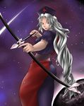  arrow bad_id bad_pixiv_id bow_(weapon) hat long_hair solo touhou weapon white_hair yagokoro_eirin 