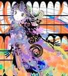  abstract brown_eyes colorful curly_hair dress flower kazaana long_hair looking_at_viewer original solo very_long_hair window 