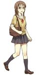  amagai_tarou braid brown_hair glasses kneehighs legs original school_uniform skirt socks solo 