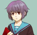  blue_sailor_collar book cardigan kita_high_school_uniform koaki lowres nagato_yuki purple_hair sailor_collar school_uniform serafuku short_hair solo suzumiya_haruhi_no_yuuutsu 