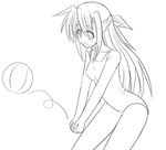  1girl :o ball ginga_nakajima long_hair lyrical_nanoha mahou_shoujo_lyrical_nanoha mahou_shoujo_lyrical_nanoha_strikers monochrome motion_lines open_mouth own_hands_together simple_background solo standing volleyball white_background 