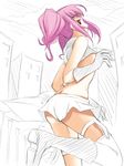  anya_alstreim code_geass gloves looking_back partially_colored purple_hair ribi sketch solo 