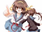  bad_id bad_pixiv_id blush genderswap genderswap_(mtf) hairband kita_high_school_uniform kyonko multiple_girls pointing ponytail ribbon satou_kuroon school_uniform suzumiya_haruhi suzumiya_haruhi_no_yuuutsu 