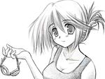 blush breasts cleavage folded_ponytail goggles greyscale hair_ornament hairclip komaki_manaka medium_breasts monochrome smile solo swimsuit to_heart_2 x-4kazu 