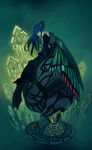  blue_hair butterfly_wings copyright_request earrings glowing highres jewelry lack machine solo wings yellow_eyes 