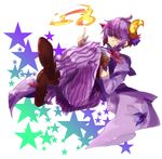  bad_id bad_pixiv_id book crescent crescent_hair_ornament fire genderswap genderswap_(ftm) hair_ornament magic male_focus patchouli_knowledge purple_hair ribbon shiratamako solo star touhou 