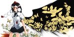  bad_id bad_pixiv_id black_hair black_wings bug butterfly flower hat insect lakuhito looking_at_viewer red_eyes ribbon shameimaru_aya short_hair solo touhou wings 