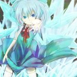  bad_id bad_pixiv_id blue_eyes blue_hair cirno crystal dress eryngii_yoko hands ice outstretched_arm outstretched_hand reaching ribbon short_hair solo thighhighs touhou wings 