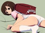  backpack bag brown_hair hair_ornament hairclip natori_(natorism) no_pants original panties randoseru socks solo underwear 