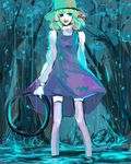  bad_id bad_pixiv_id blonde_hair hair_ribbon happy hat minase_(mmakina) moriya's_iron_rings moriya_suwako multicolored_hair rain ribbon short_hair smile solo standing teenage thighhighs touhou turtleneck wading water 