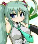  bad_id bad_pixiv_id blue_eyes blush detached_sleeves green_hair hatsune_miku long_hair lowres metaru_maccha necktie oekaki solo twintails vocaloid 