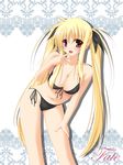  amicis bikini blonde_hair blush breasts cleavage fate_testarossa large_breasts long_hair lyrical_nanoha mahou_shoujo_lyrical_nanoha_strikers red_eyes side-tie_bikini solo swimsuit twintails 