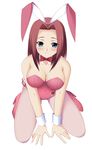  animal_ears blue_eyes blush bow bowtie breasts bunny_ears bunnysuit cleavage code_geass kallen_stadtfeld large_breasts leotard pantyhose pink_legwear pink_leotard red_hair shiou_tsuyukusa solo wrist_cuffs 