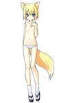  animal_ears blonde_hair blue_eyes flat_chest fox_ears fox_tail lowleg lowleg_panties navel nipples original panties poco_(asahi_age) shiratama_kitsune short_hair socks solo striped striped_panties tabi tail thigh_gap topless underwear 