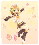  bad_id bad_pixiv_id bare_shoulders blonde_hair detached_sleeves green_eyes kagamine_rin retei ribbon shorts smile solo vocaloid 