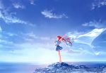  absurdres barefoot closed_eyes cloud day highres misaki_kurehito miyamae_tomoka non-web_source ocean ponytail red_hair scenery school_uniform serafuku sky suiheisen_made_nan_mile? tiptoes water 