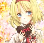  alice_margatroid blonde_hair blue_eyes chocolate heart highres short_hair solo touhou umemaru valentine wrist_cuffs 