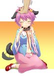  animal_ears blush closed_eyes dog_ears dog_tail eyes hairband heart kemonomimi_mode komeiji_satori minamura_haruki open_clothes open_shirt out_of_frame petting purple_hair shirt short_hair solo_focus tail tail_wagging touhou 