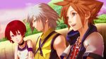  absurdres bad_id bad_pixiv_id blue_eyes breasts brown_hair highres jewelry kairi_(kingdom_hearts) kingdom_hearts multiple_boys necklace new_race red_hair short_hair silver_hair small_breasts sora_(kingdom_hearts) 