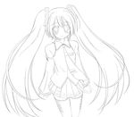  detached_sleeves greyscale hatsune_miku long_hair monochrome mugityax necktie solo thighhighs twintails vocaloid 