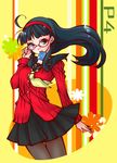  ahoge amagi_yukiko glasses mizutama_(flowering) mouth_hold pantyhose persona persona_4 school_uniform serafuku solo yasogami_school_uniform 